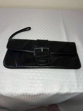 Vintage HOBO Black Leather Wristlet Clutch with Buckle Detail